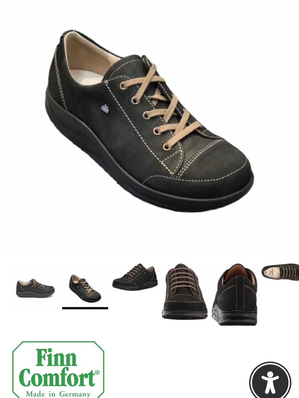 Finn Comfort Men's Black Leather Sneaker with Tan Laces